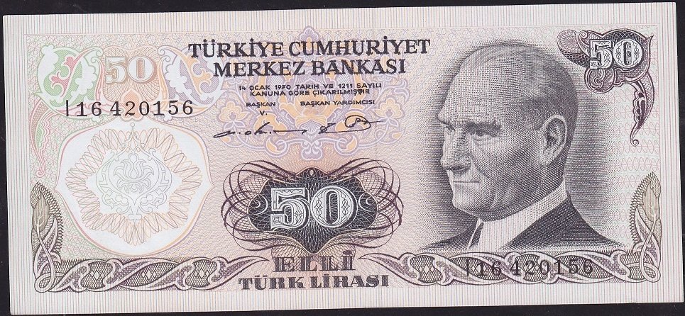 6.Emisyon 1.Tertip 50 Lira I16 420156 Çok Çok Temiz+