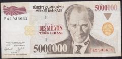 7.Emisyon 5 000 000 Lira F42 933631 Çok Temiz+