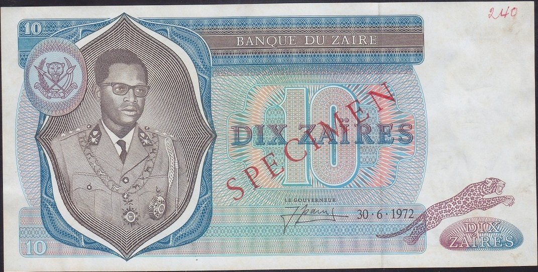 Zaire 10 Zaires 1972 Çilaltı ( Kullanım katı yoktur haffi sararma var) Specimen