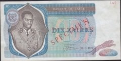 Zaire 10 Zaires 1972 Çilaltı ( Kullanım katı yoktur haffi sararma var) Specimen
