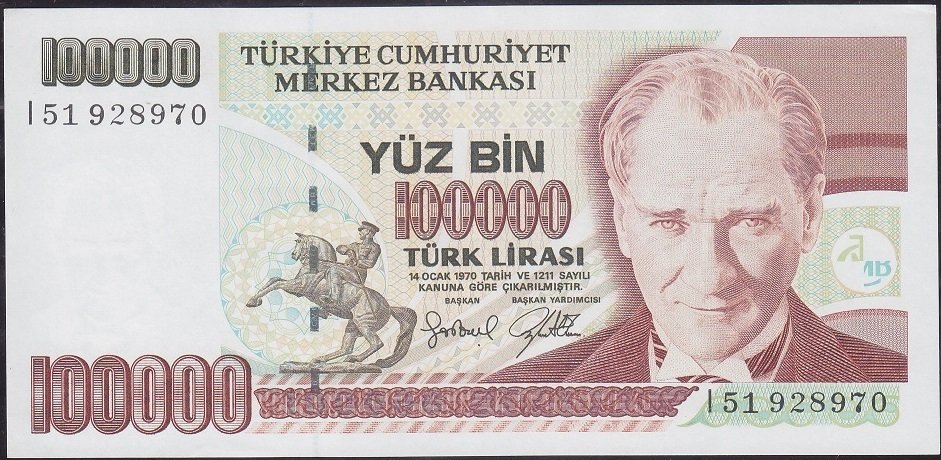 7.Emisyon 3.Tertip 100000 Lira I51 928970 Çilaltı