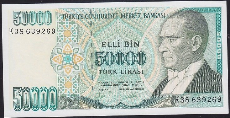 7.EMİSYON 2.TERTİP 50000 LİRA K38 639269 ÇİLALTI ÇİL