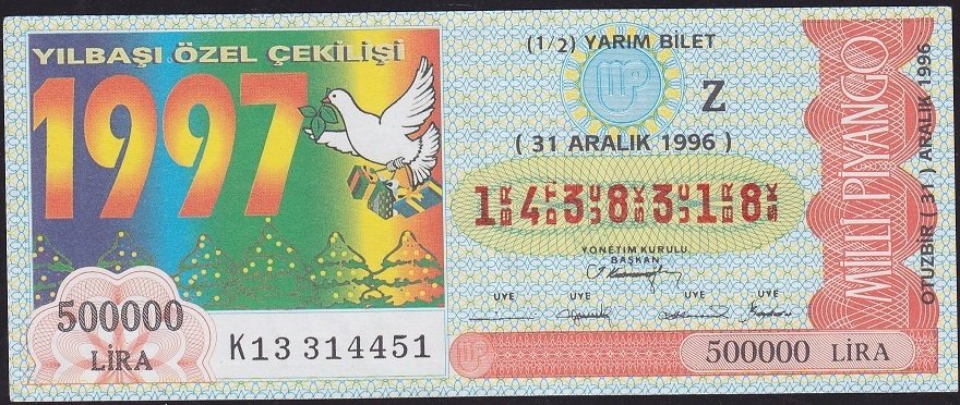 1996 31 Aralık Yarım Bilet - Z Serisi