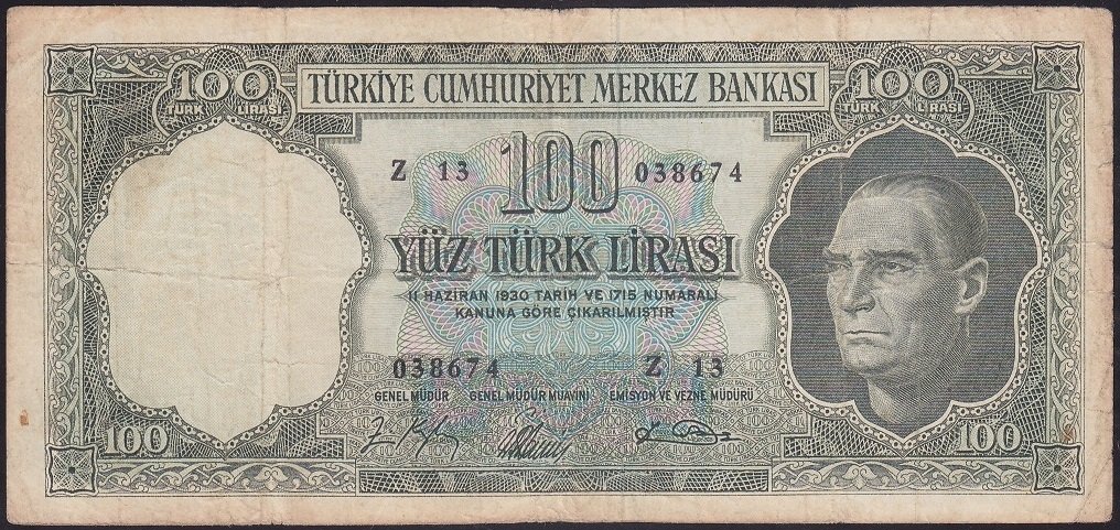 5.EMİSYON 5.TERTİP 100 LİRA Z13 038674 TEMİZ +
