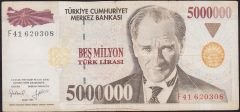 7.Emisyon 5 000 000 Lira F41 620308 Çok Temiz