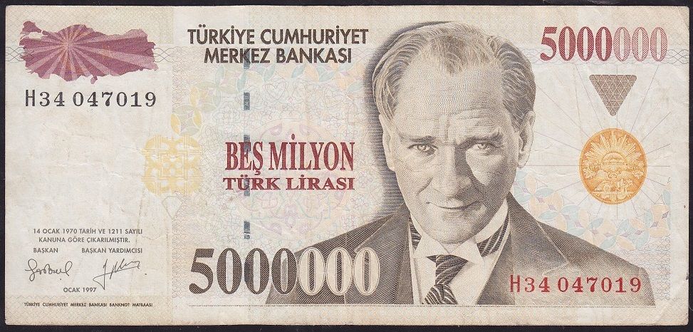 7.Emisyon 5 000 000 Lira H34 047019 Çok Temiz
