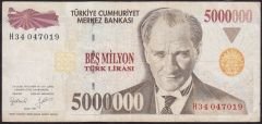 7.Emisyon 5 000 000 Lira H34 047019 Çok Temiz