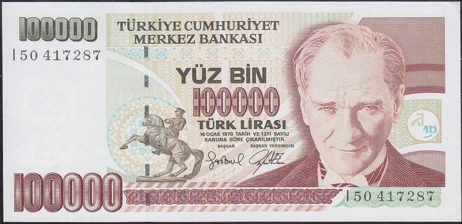 7.Emisyon 3.Tertip 100000 Lira I50 417287 Çil