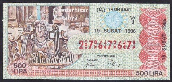 1986 19 ŞUBAT YARIM BİLET Y SERİSİ