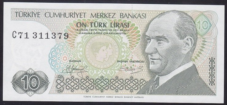7.EMİSYON 1.TERTİP 10 LİRA C71 311379 ÇİL