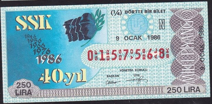 1986 9 Ocak Çeyrek Bilet - N Serisi