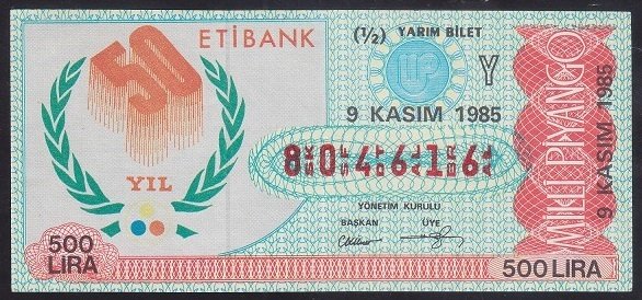 1985 9 KASIM YARIM BİLET Y SERİSİ