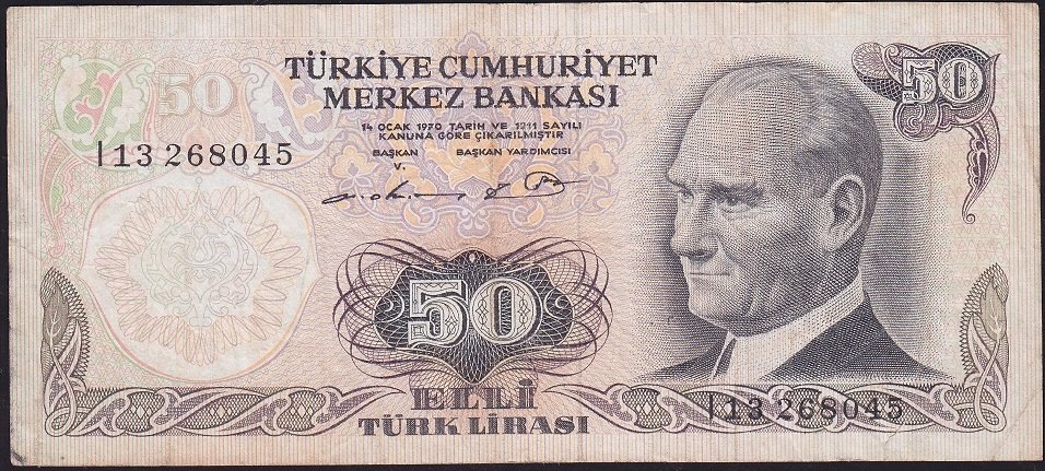 6.Emisyon 1.Tertip 50 Lira I13 268045 Çok Temiz