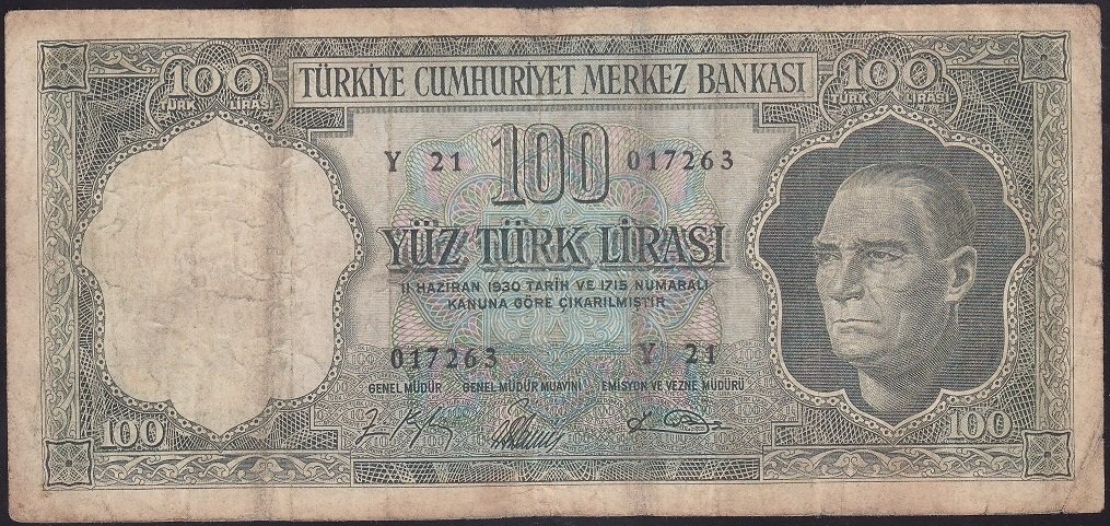 5.EMİSYON 5.TERTİP 100 LİRA Y21 017263 TEMİZ
