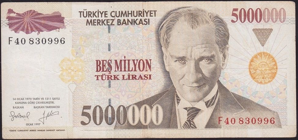 7.Emisyon 5 000 000 Lira F40 830996 Çok Temiz