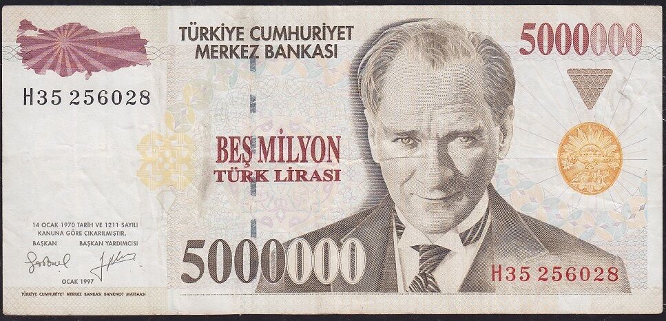 7.Emisyon 5 000 000 Lira H35 256028 Çok Temiz+