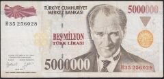 7.Emisyon 5 000 000 Lira H35 256028 Çok Temiz+