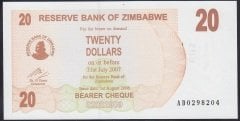 Zimbabwe 20 Dolar 2007 Çil Pick 40