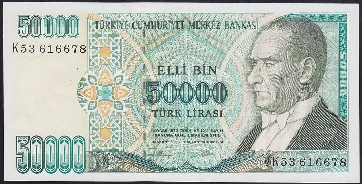 7.EMİSYON 2.TERTİP 50000 LİRA K53 616678 ÇİLALTI ÇİL