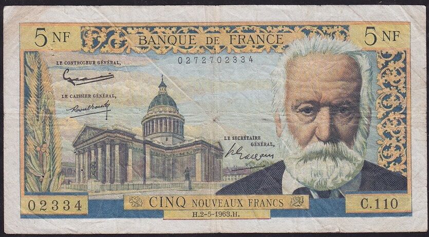 Fransa 5 Frank 1963 Çok Temiz ( Victor HUGO )