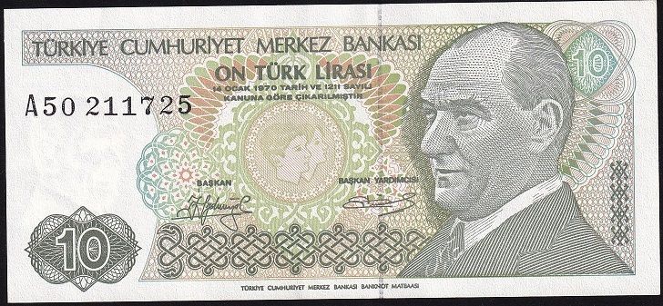 7.Emisyon 1.Tertip 10 Lira A50 211725 Çilaltı