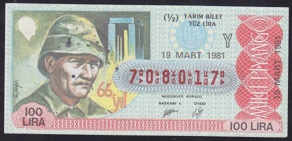 1981 19 MART YARIM BİLET - Y SERİSİ