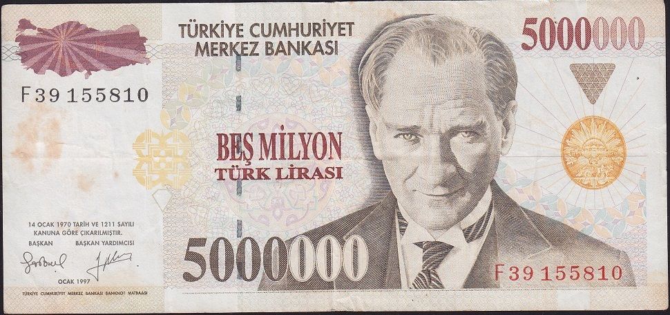 7.Emisyon 5 000 000 Lira F39 155810 Çok Temiz