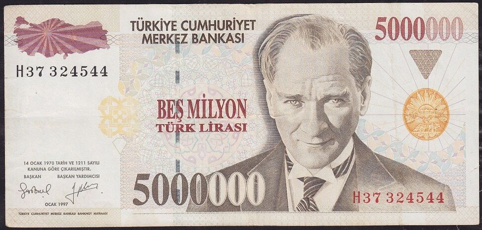 7.Emisyon 5 000 000 Lira H37 324544 Çok Temiz+