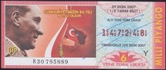 2007 29 EKİM YARIM BİLET Y SERİSİ