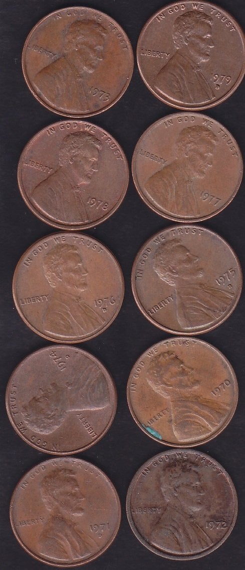 AMERİKA 1 CENT 1970-71-72-73-74-75-76-77-78-79 YILLARI 10 ADET LOT
