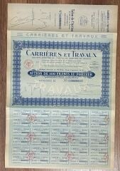 Hisse Senedi - CARTİERES ET TRAVAUX 1929 ( 47 X 32 cm )