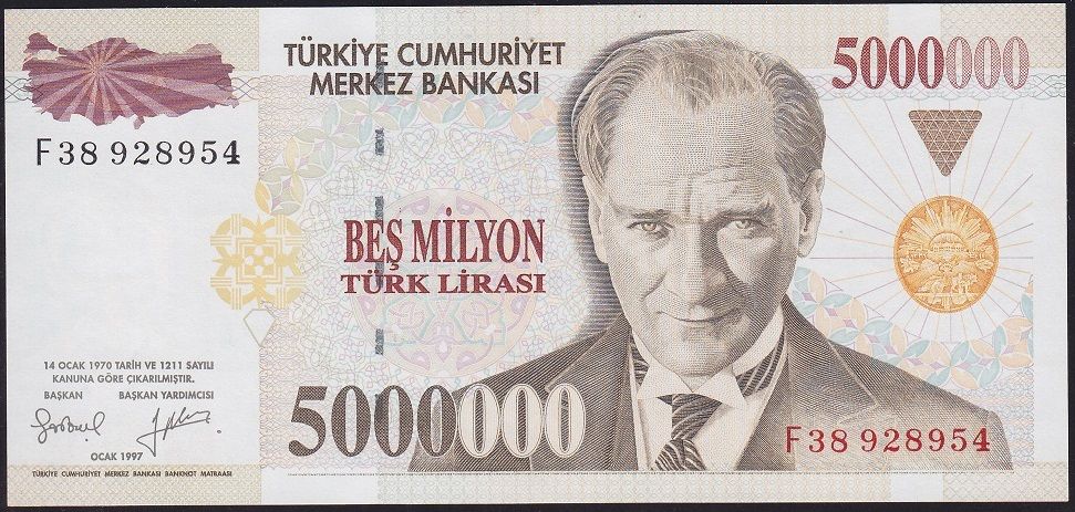 7.Emisyon 5 000 000 Lira F38 928954 Çilaltı