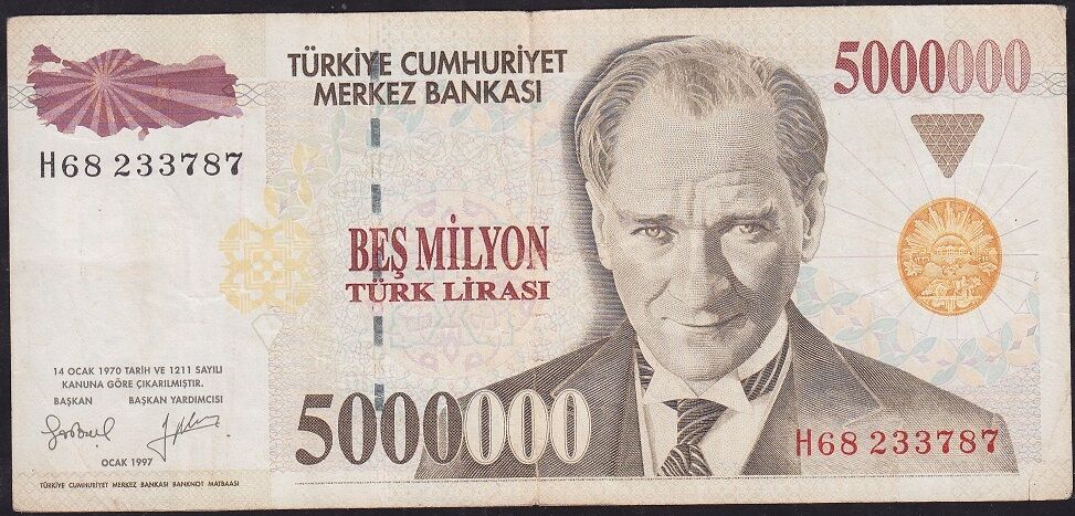 7.Emisyon 5 000 000 Lira H68 233787 Çok Temiz