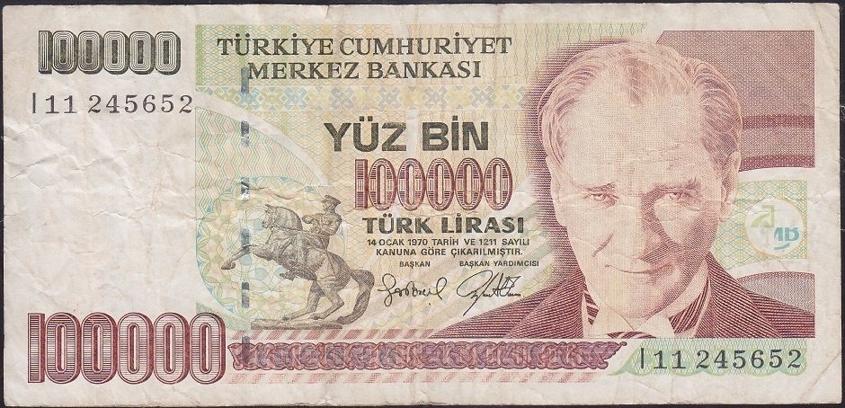 7.Emisyon 3.Tertip 100000 Lira I11 245652 Çok Temiz