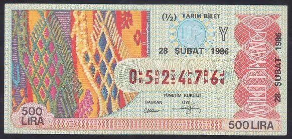 1986 28 ŞUBAT YARIM BİLET Y SERİSİ