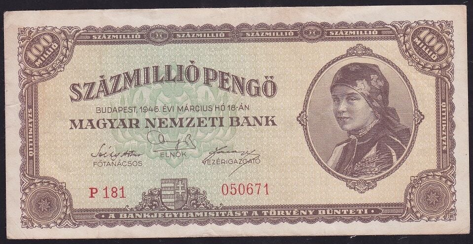 Macaristan 100000000 Pengo 1946 Çok Temiz+