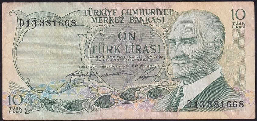 6.Emisyon 1.Tertip 10 Lira D13 381668 Çok Temiz
