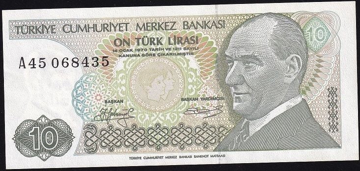 7.Emisyon 1.Tertip 10 Lira A45 068435 Çil