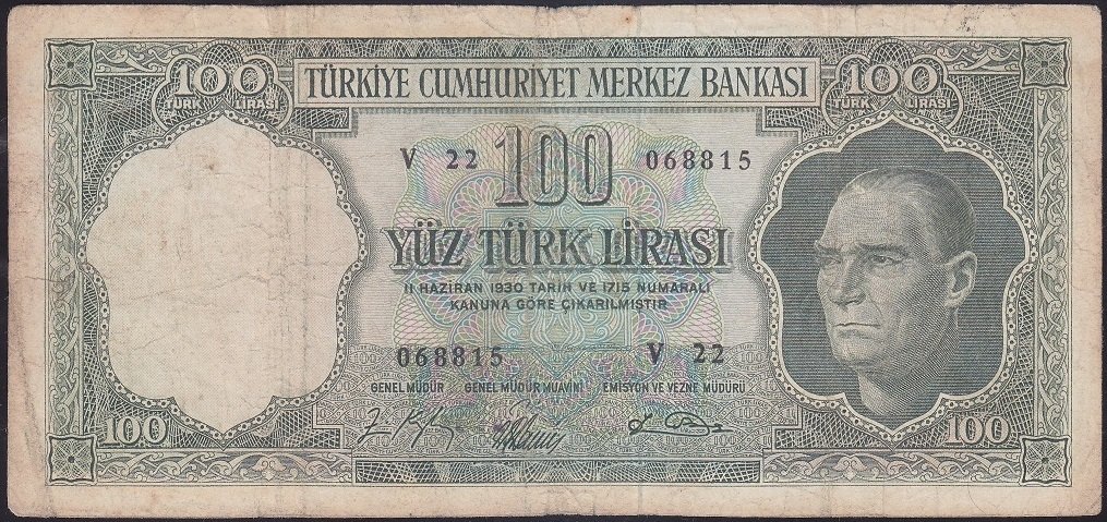 5.EMİSYON 5.TERTİP 100 LİRA V22 068815 TEMİZ