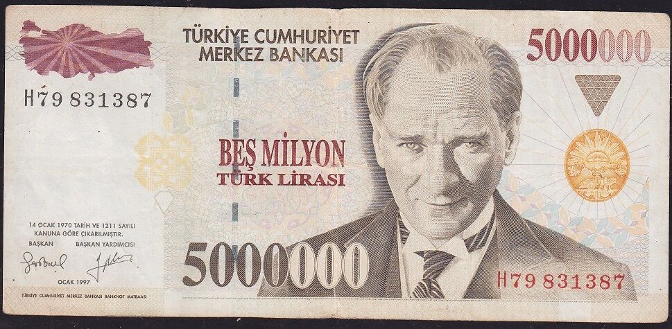 7.Emisyon 5 000 000 Lira H79 831387 Çok Temiz