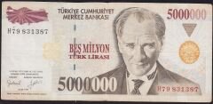 7.Emisyon 5 000 000 Lira H79 831387 Çok Temiz