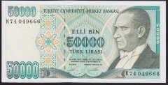 7.EMİSYON 2.TERTİP 50000 LİRA K74 049666 ÇİL