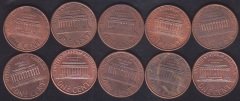 AMERİKA 1 CENT 1990-91-92-93-94-95-96-97-98-99 YILLARI 10 ADET  LOT