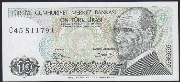 7.EMİSYON 1.TERTİP 10 LİRA C45 811791 ÇİL