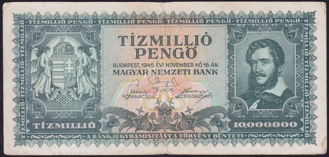 Macaristan 10000000 Pengo 1945 Çok Temiz+