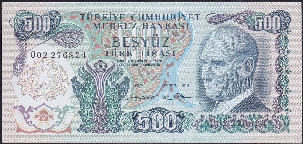 6.EMİSYON 2.TERTİP 500 LİRA O02 276824 ÇİLALTI ÇİL