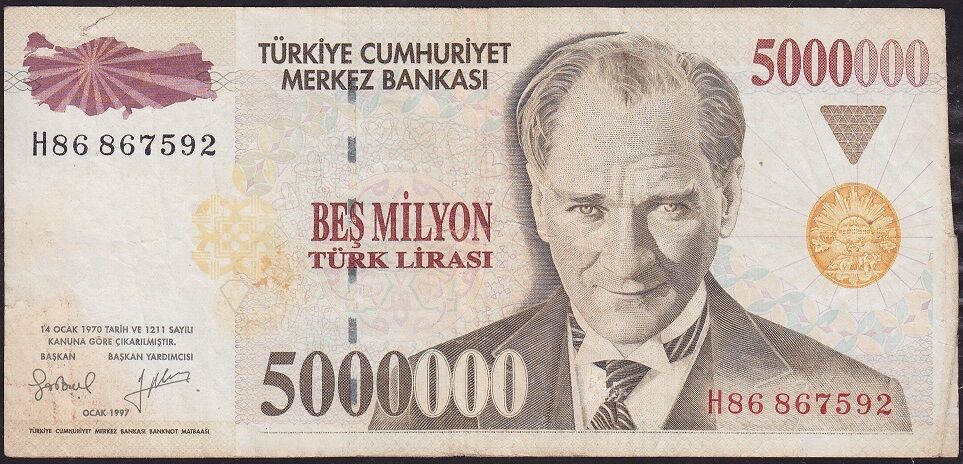 7.Emisyon 5 000 000 Lira H86 867592 Çok Temiz