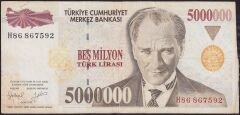 7.Emisyon 5 000 000 Lira H86 867592 Çok Temiz