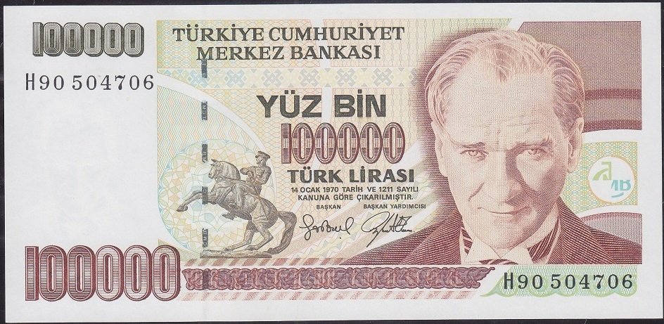 7.Emisyon 3.Tertip 100000 Lira H90 504706 Çil