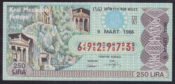 1986 9 MART ÇEYREK BİLET N SERİSİ